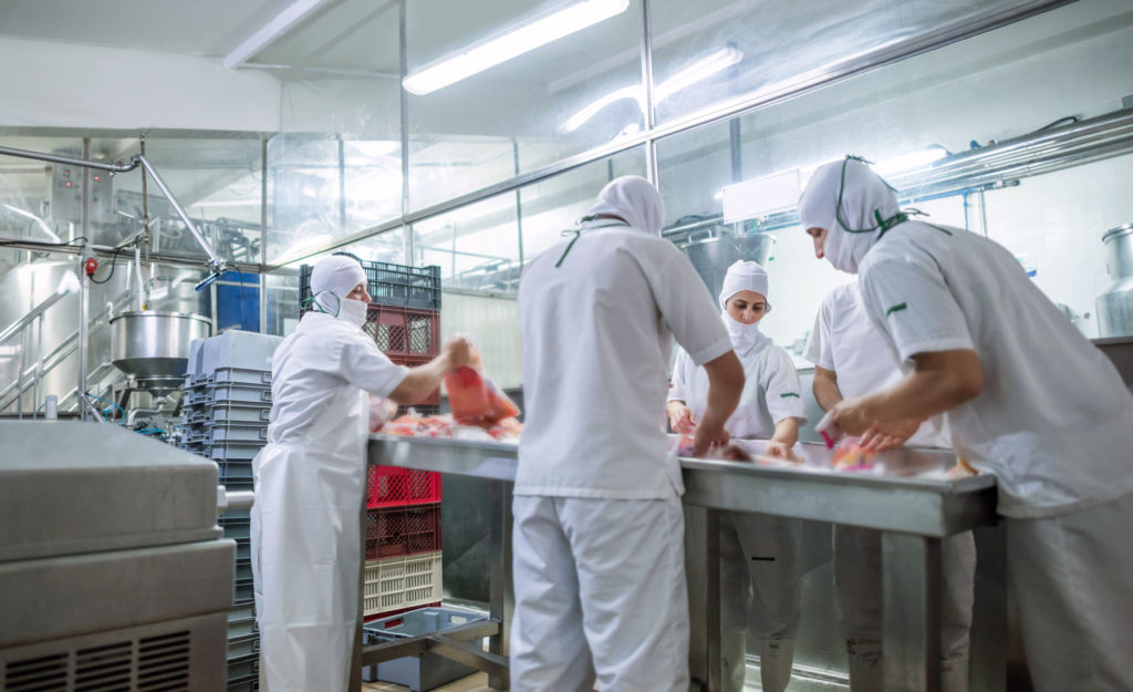 LED vaportight fixtures in a food processing facility