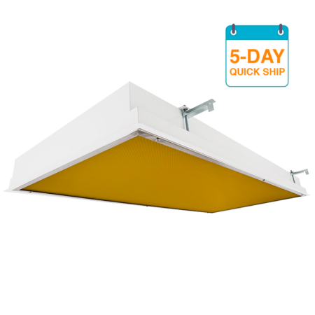 The KURTZON™ EL-R-AMBER-LED-5DQS is a Recessed 2x2 and 2x4 Amber/White LED Luminaire that is suitable for Wet or Cleanspace Locations