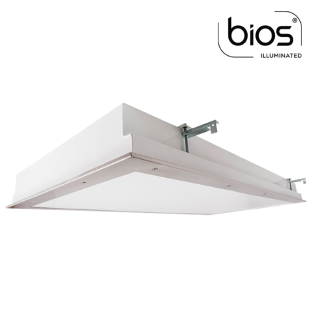 The KURTZON™ KL-FG-TR-LED-BIOS is a 2x4 BIOS® LED Recessed Fixture with Top and Bottom Access suitable for Cleanspaces and Wet Locations.