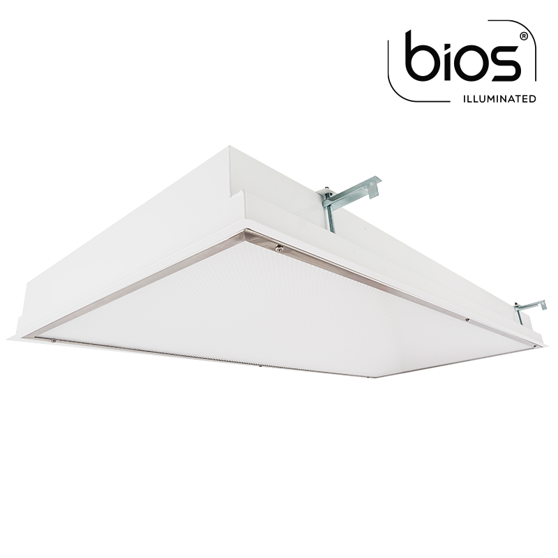 The KURTZON™ WL-FGRS-LED-BIOS is a 1x4, 2x2 and 2x4 BIOS® Recessed LED FIxture for Wet Locations.
