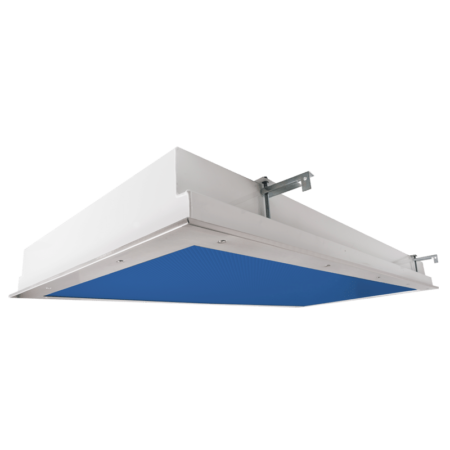 The KURTZON™ KL-R-LED-BLUE is a 1x4, 2x2 and 2x4 Blue/White LED Recessed Fixture suitable for Wet Locations and Cleanspaces.