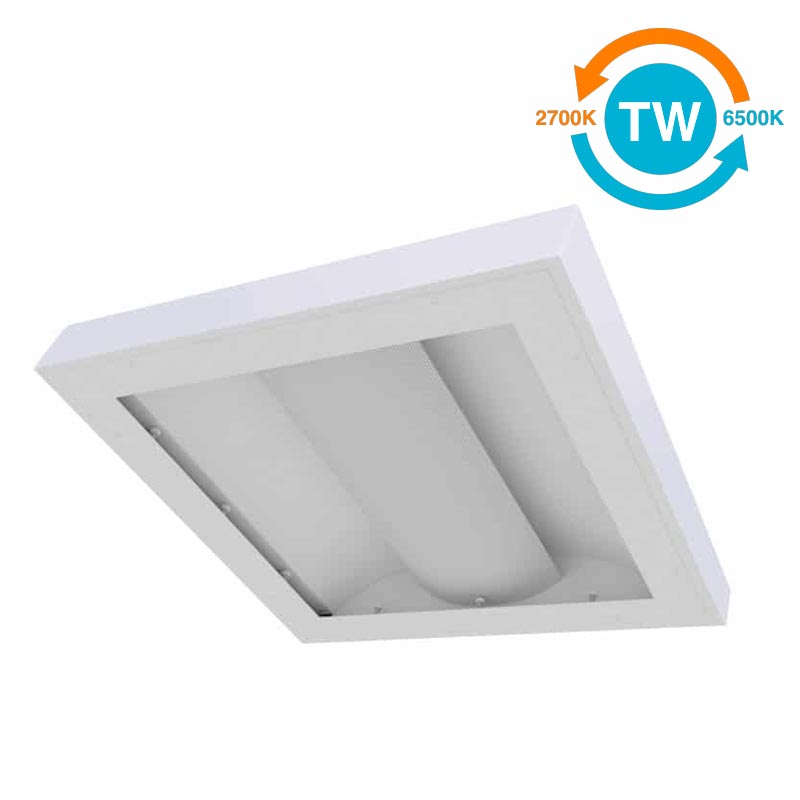 The KURTZON™ VL-SB-BH-LED-TW is a Tunable White Anti-Ligature 2x2 and 2x4 Surface LED Basket Fixture for Behavioral Health Facilities .