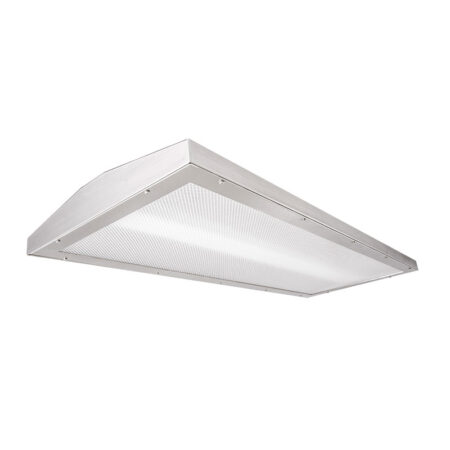 The KURTZON™ FP-HB2-LED Profile Wrap is a 18” x 46” LED Suspended High Bay Luminaire Suitable For Use in Food Processing Applications and designed with a sloped back for water shedding.